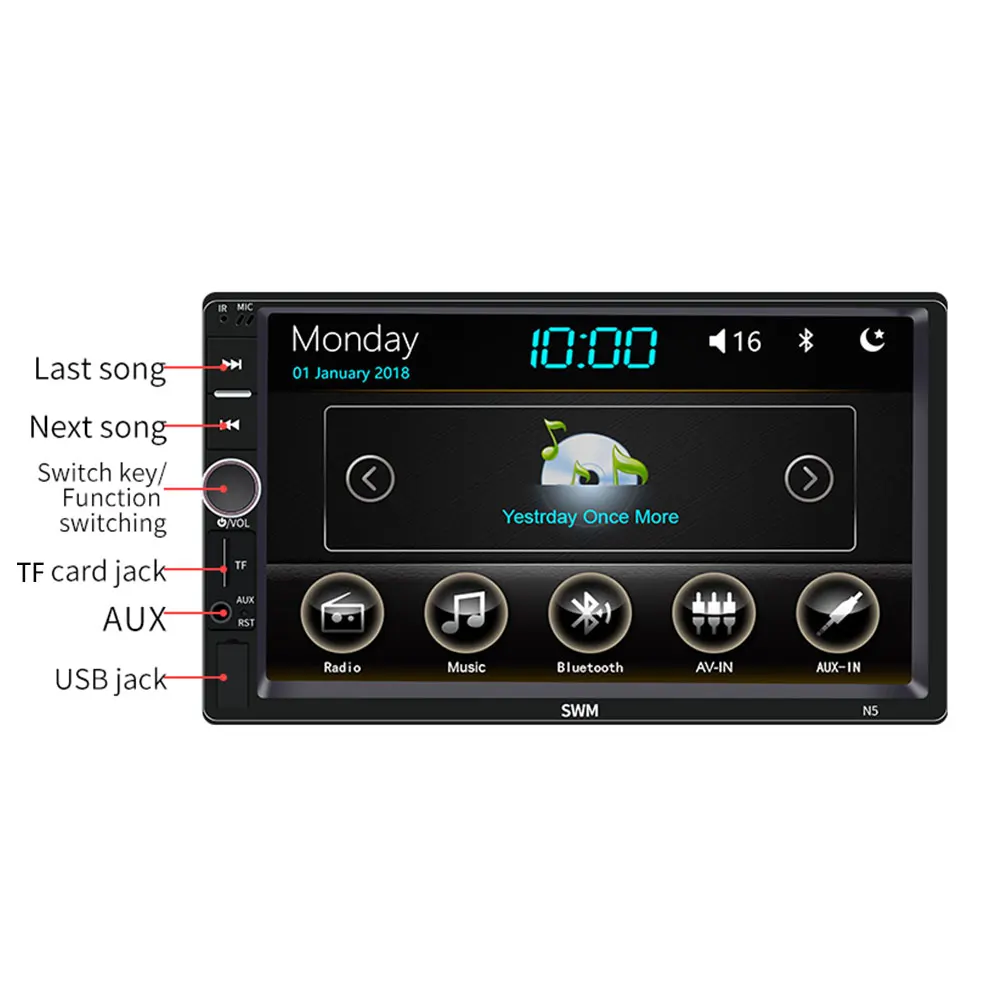 Автомобильный Bluetooth MP5 7 дюймов FM/USB/AUX 360 функция видео 2DIN Авто MP5 плеер сенсорный экран автомобиля MP5 TF красочные кнопки