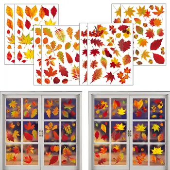 

8 sheet fall Leaves Window Clings - Thanksgiving Maple Decorations Autumn Sticker Decals Party Decor Ornaments