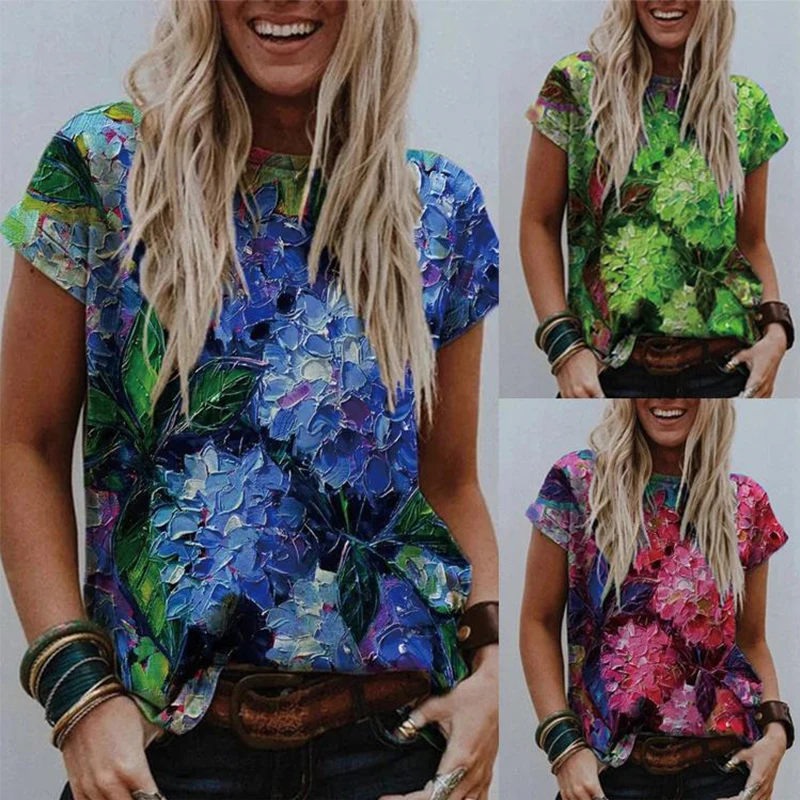 Женский свободный топ с коротким рукавом пуловер круглым вырезом Повседневная