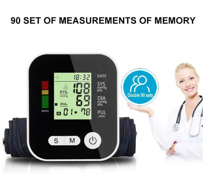 Home Health Care Automatic Digital Lcd Upper Arm Blood Pressure Meter Heart Beat cuff Monitor Machine Tonometer for Measuring