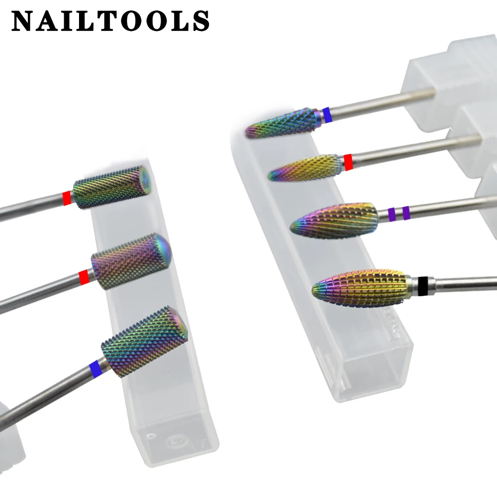 NAILTOOLS Rainbow Tungsten steel 32-38mm Long Shank Carbide 4 color coating cuticle clean nail drill bits | Красота и здоровье