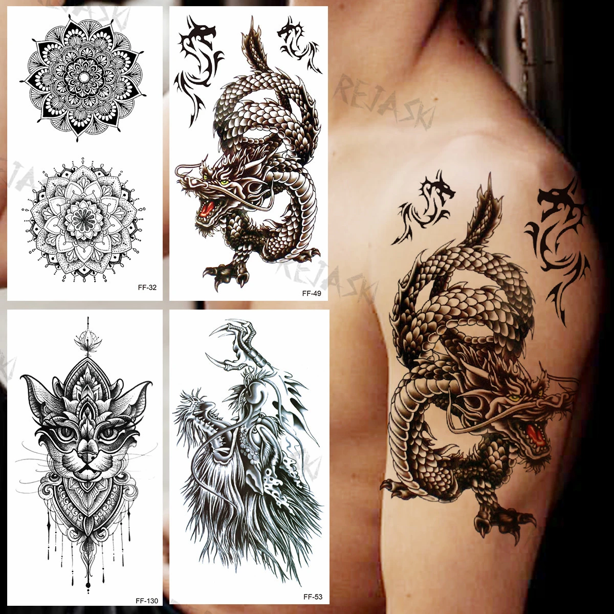Black Dragon Temporary Tattoos For Men Adults Realistic Mandala Armband  Lion Fake Tattoo Sticker Pendant Arm Body Tattoos|Temporary Tattoos| -  AliExpress