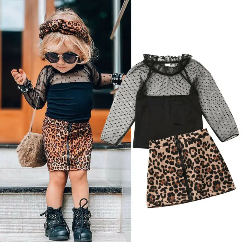 Леопардовые для малышей и девочек, одежда с принтом для малышей и девочек топы, футболка комплект с леопардовой юбкой, спортивный костюм осенняя одежда для девочек