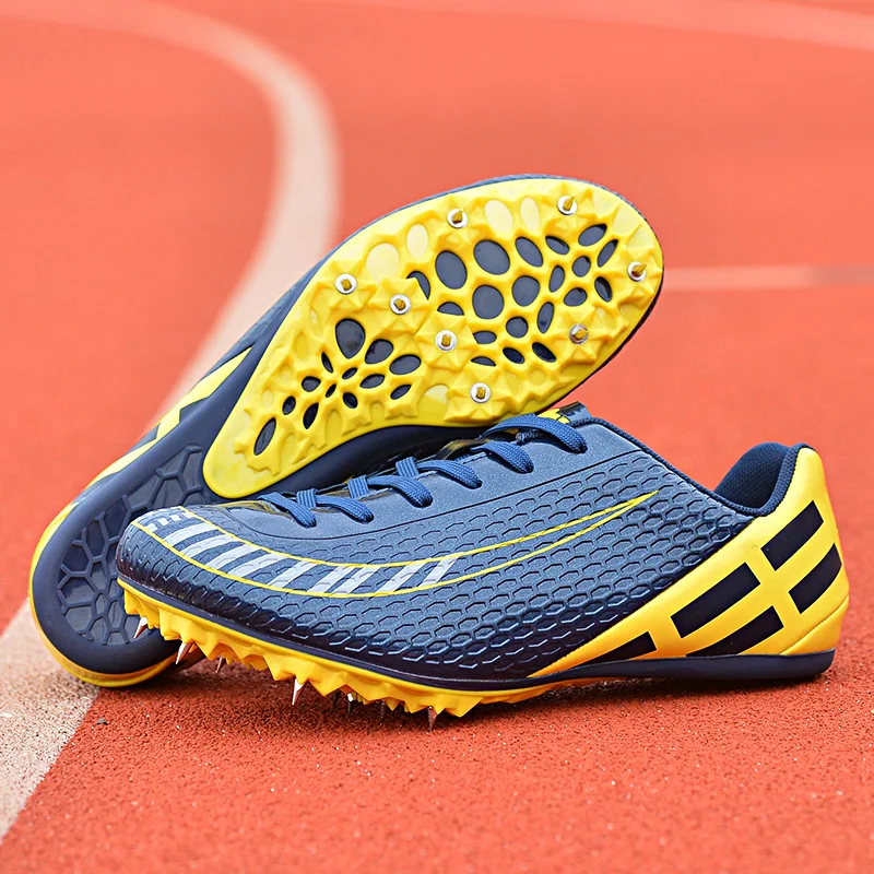 Мужские спортивные и полевые кроссовки, профессиональные шоковые спринт, одноцветные кроссовки для бега, легкие спринт, обувь с шипами