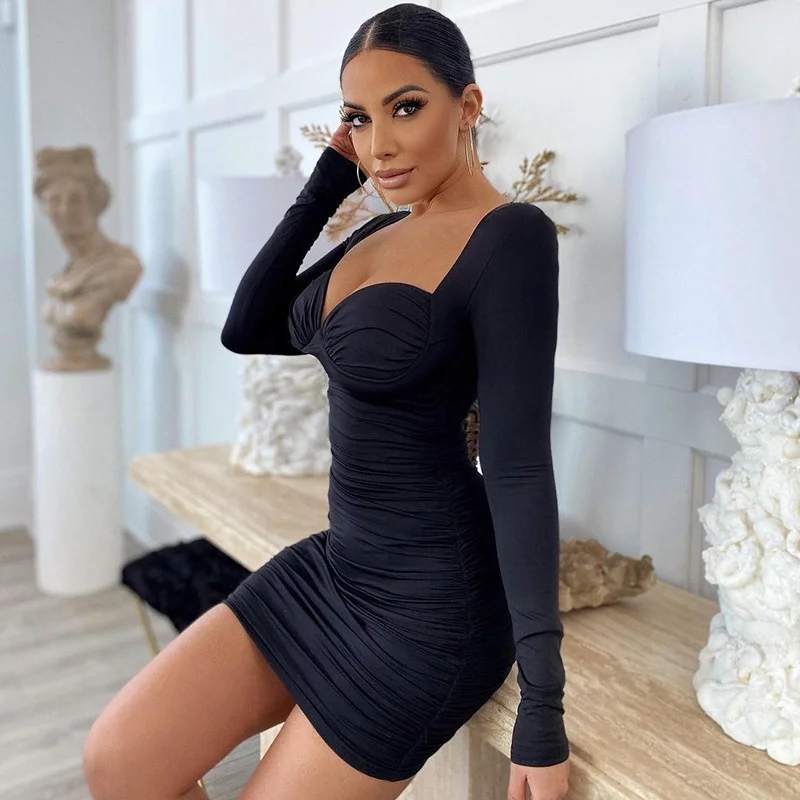 Ruched Mini Bodycon Dresses Women 