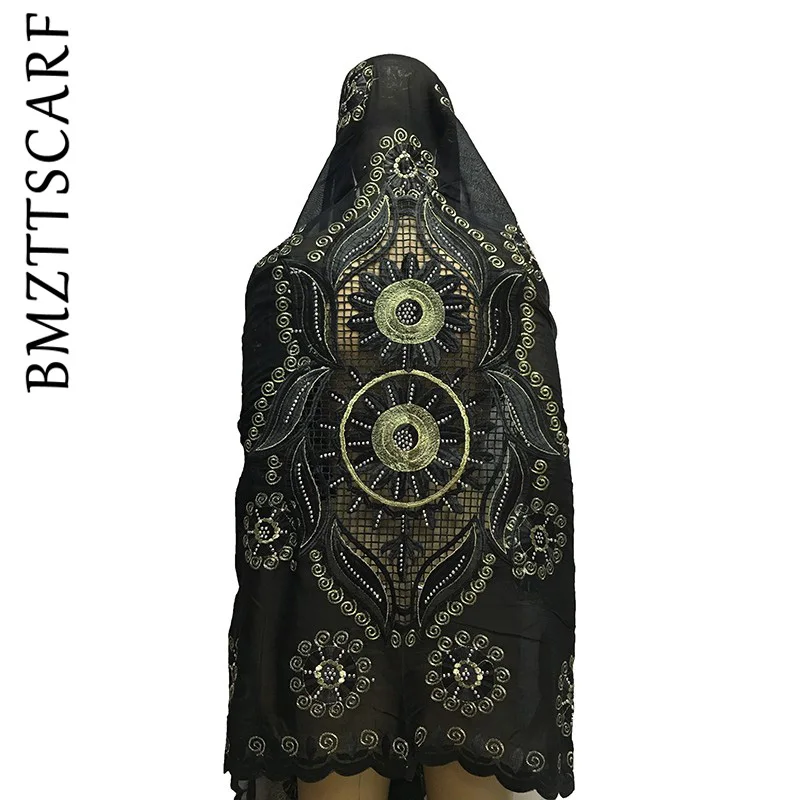 Последние африканские шарфы мусульманский женский шарф с вышивкой дизайн на спине модный дизайн большой хлопковый шарф для шали BM601