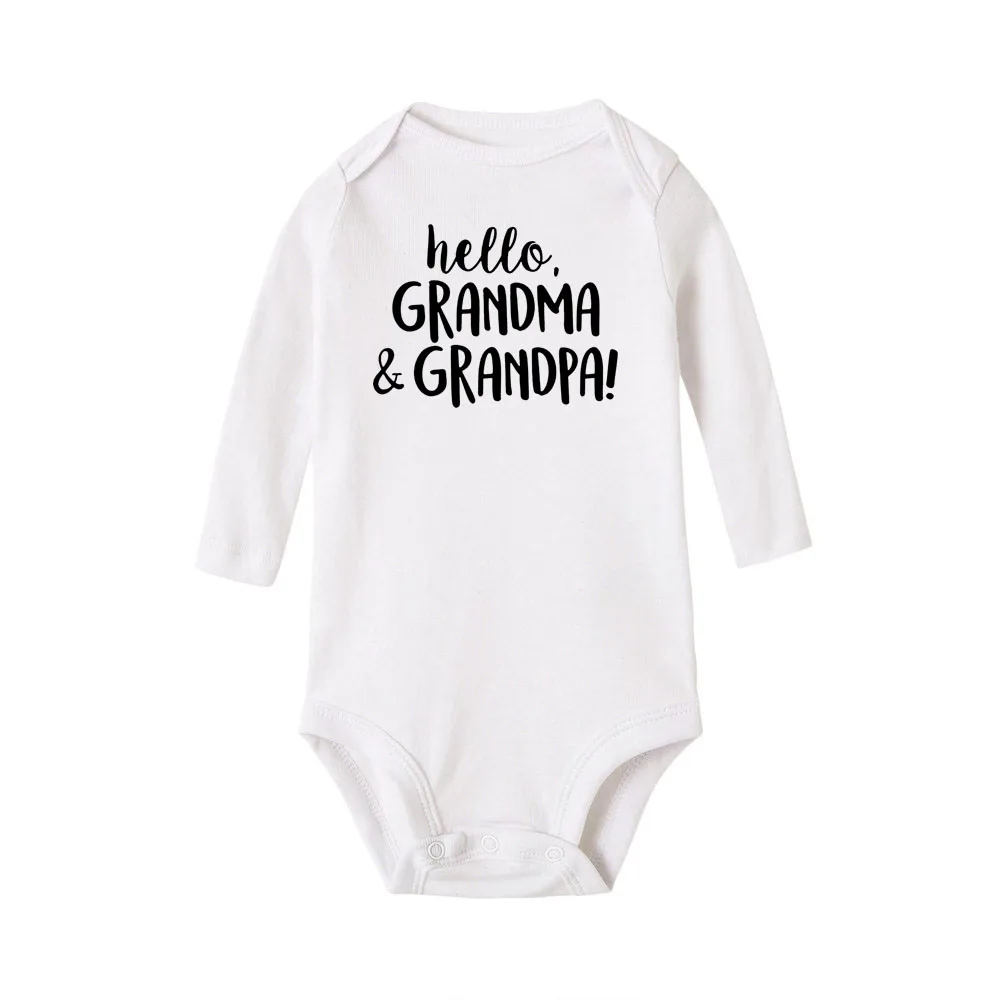 Детский комбинезон унисекс с надписью «Hello Grandma and Grandpa» для новорожденных мальчиков и девочек; осенний хлопковый комбинезон с длинными рукавами; Ropa Babe
