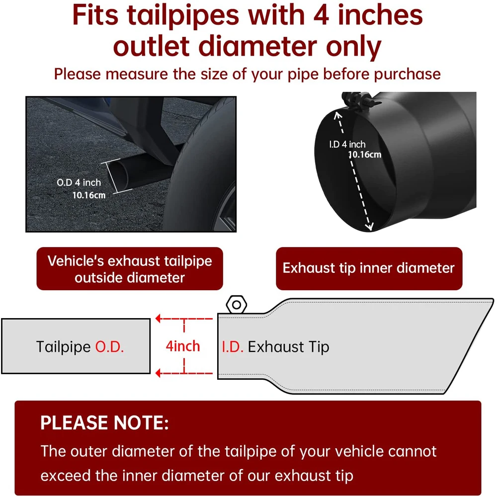A-KARCK Exhaust Tip 4 Inlet, Black Tailpipe Tip 4 Iceland