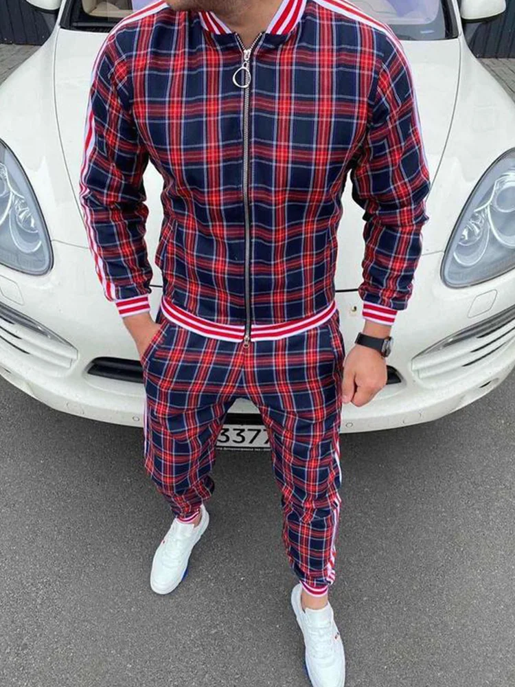 

New colorful plaid men's casual zipper suit fall sport suit Men's sport jacket pocket fashion coat men's sport suit men's sport
