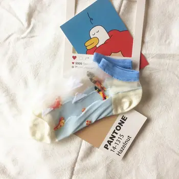 

10 Colors Ocean Series Women Girls Low Cut Short Boat Socks Contrast Candy Colored Cartoon Jacquard Sheer Glass Fiber Hosiery