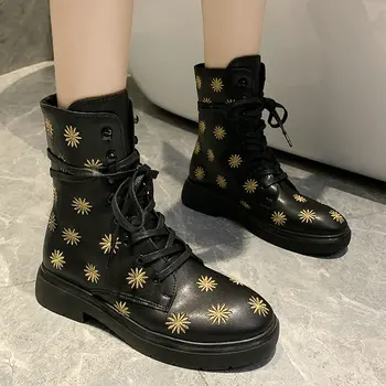 

Size 35-50 Nice Pop Sweet Ankle Boots Women Autumn Daily Casual Shoes Woman 3cm Med Heels Female Metal Circle With Pearl Boot