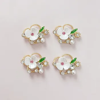 

30 PCS 24*17mm Fashion Crystal Imitation Pearl Flowers Metal Alloy Flowers DIY Accessories For Jewelry Making
