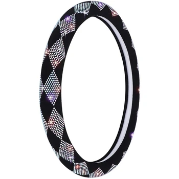 

Flannel Color Rhinestone Car Steering Wheel Cover Summer Car Grip Cover Non-Slip Steering Wheel Cover