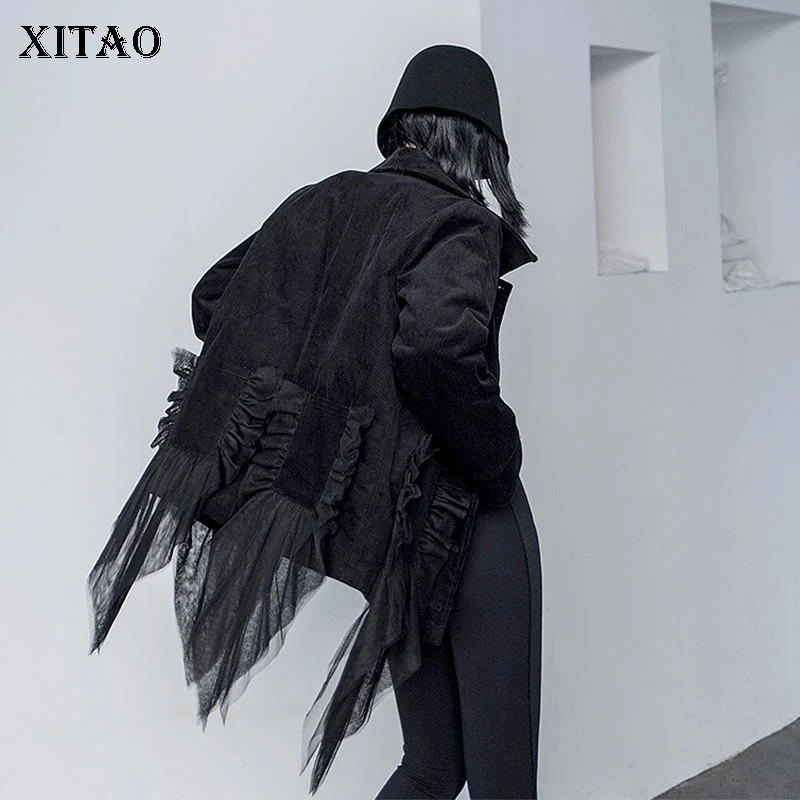 XITAO вельветовые пальто и куртки женские сетчатые сшитые с карманом Модные индивидуальные Топы женские осенне-зимние пальто для женщин XJ2414