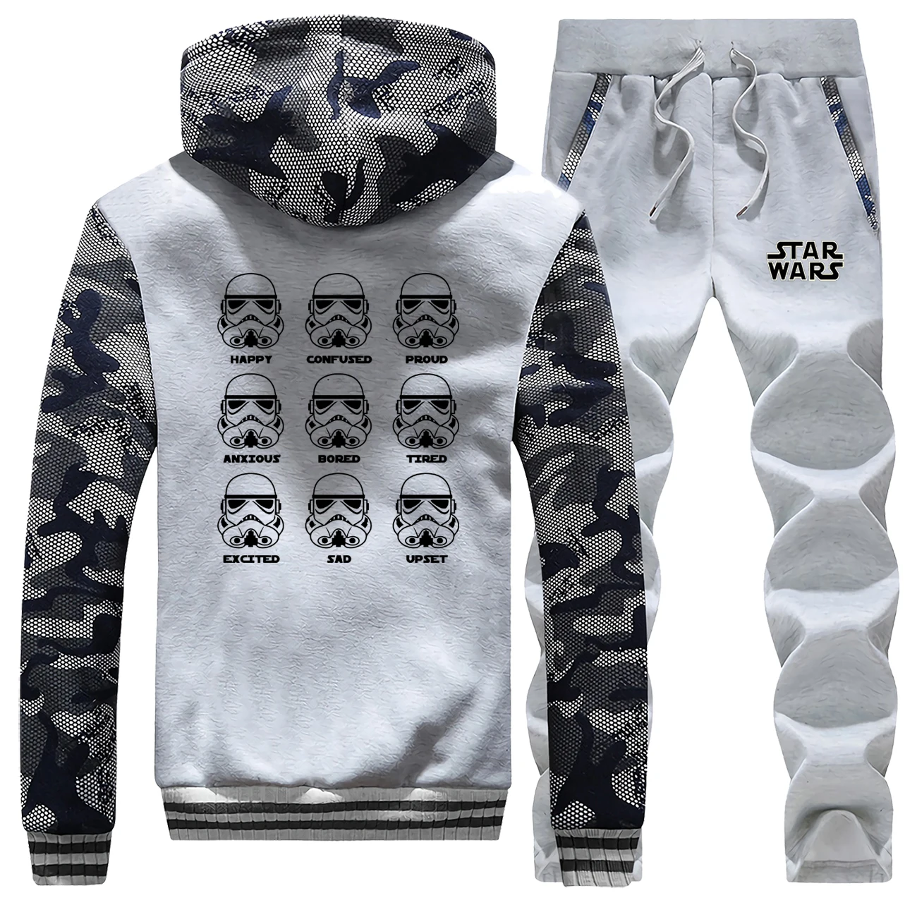 

Funny Star Wars Thick Hoodies 2019 Winter Stormtrooper Emotions Male Set Camouflage Pants Sweatshirts Warm Fashion Men's Jacket