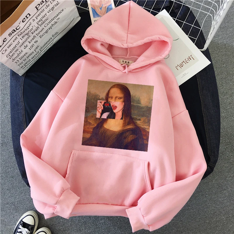 Мона Лиза забавные Harajuku эстетические толстовки для женщин гранж мультфильм 90s винтажные кофты Мода хип хоп Ullzang толстовка женская - Цвет: 3
