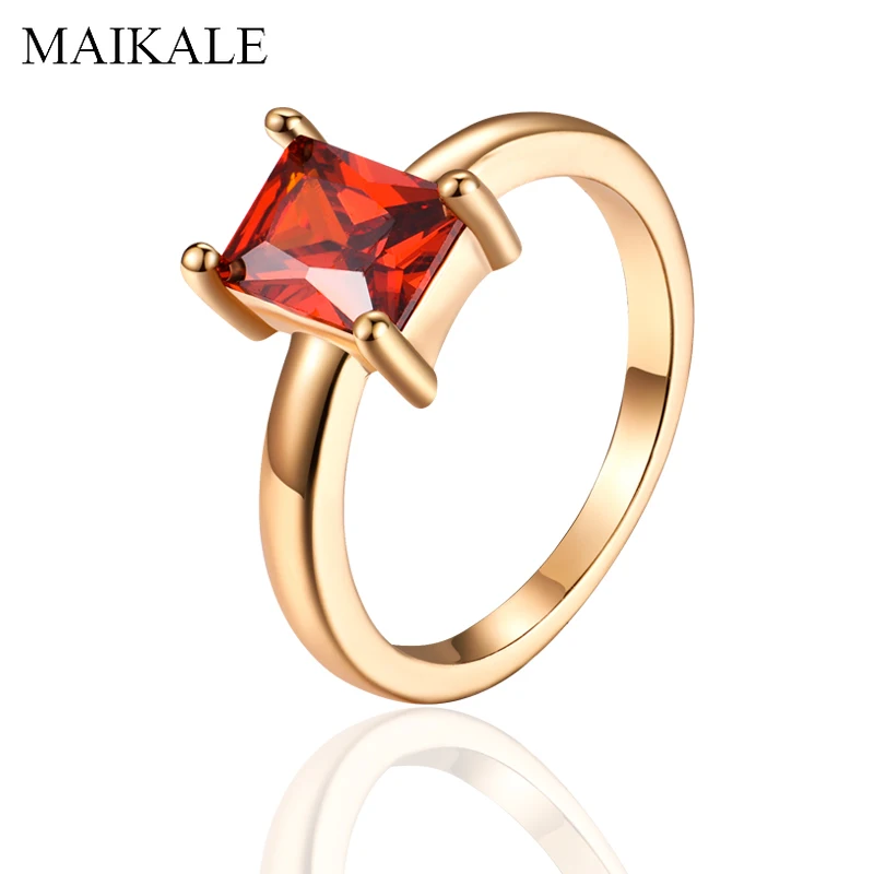 Женские Классические кольца с фианитом MAIKALE простые обручальные золотистого