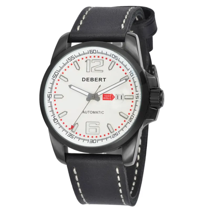

Debert 44mm Calendar White Table Men's Automatic Machinery mechanical wristwatches Watch Belt Watch 316L SS sapphire glass