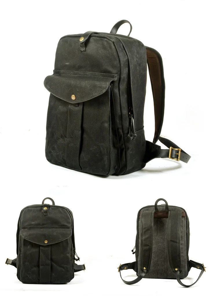 Canvas & Leather Backpack Purse Grey Black Brown