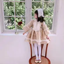 От 0 до 8 лет, Осень-зима, теплое милое Золотое Платье принцессы с длинными рукавами для девочек, вечерние наряд для Бала Лолита, детская одежда