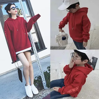 

WLG autumn family matching clothes hooded long sleeve red color letter printed father mother and boys girls hoodie