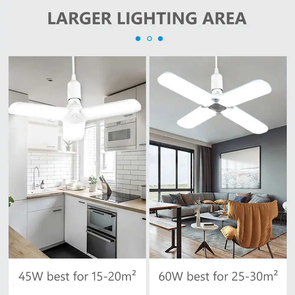 30//45//60W E27 LED Folding Fan Blade Light Angle Adjustable Ceiling Lamp Bulb UK