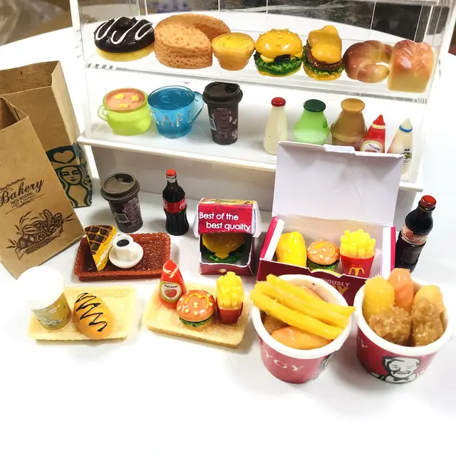 1/6 Miniature Dollhouse Mini Hamburger Coke Cup Chips Cake Fast Food for Blyth OB11 Doll House Kitchen Play Toy Accessories 1