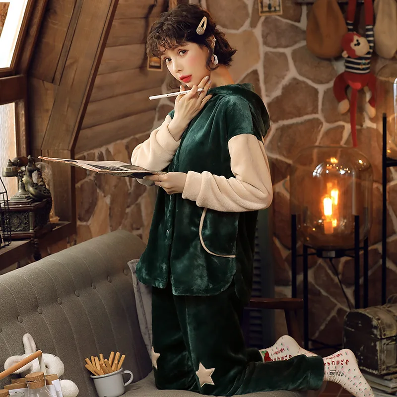 

336 # Winter Pajamas Women's Flannel Long-sleeve Suit Cartoon Little Princess Lettered Coral Velvet GIRL'S M -Xxl