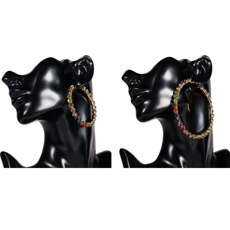 Bohemian Rainbow Rhinestone Crystal Big Hoop Earrings For Women Fashion Jewelry T4MD