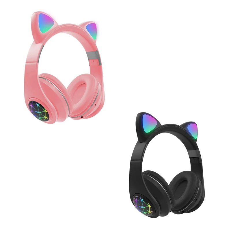 For Phones With Microphone HOT Bluetooth 5 0 Headphones LED Light Cat Ears Headset Wireless Earphone HIFI Stereo Bass Headphone
