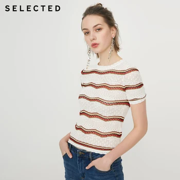 

SELECTED Women's Summer Slim Fit Colored Stripe Short-sleeved Knit S|419224503