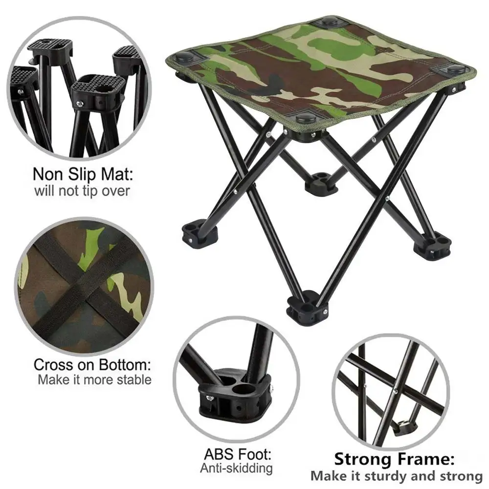 Camouflage Folding Chair Folding Chair Hiking with Carry Bag Travel Oxford Cloth Iron Portable Folding Stool Camping Fishing