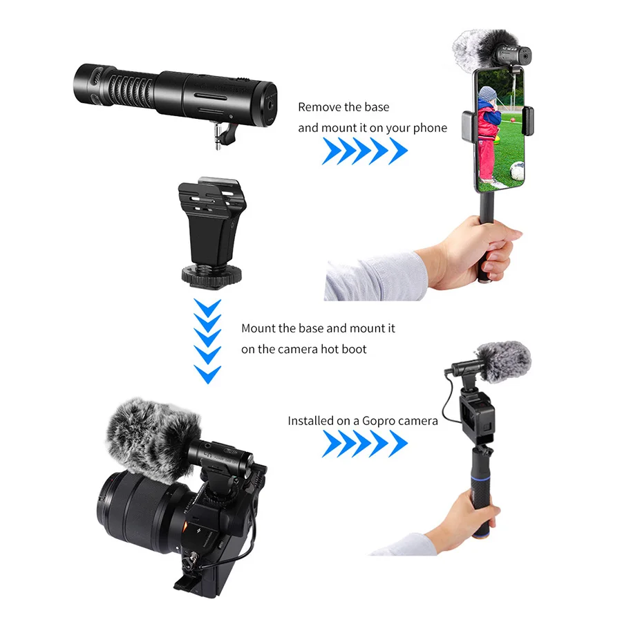 Gravação de Monitoramento em Tempo Microfone para Câmera de Telefone Mamen Real Microfone Condensador Hipercardióide Vlog Tiro Entrevista 3.5mm - Image 2