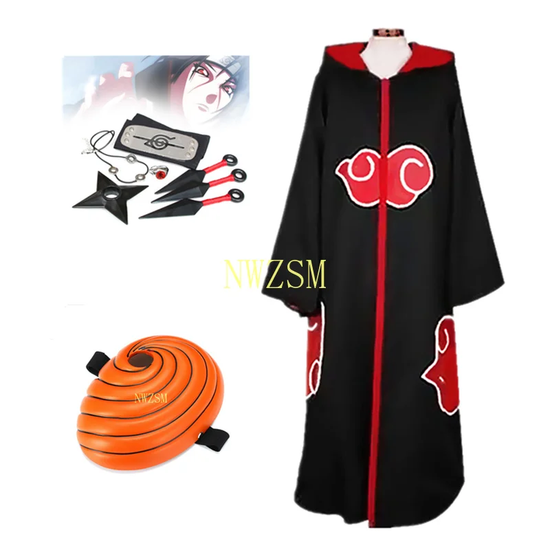 Аниме Наруто плащ Акацуки косплей костюм Uchiha Itachi кольцо головная повязка мужские