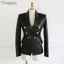 Сезон осень-зима; импортные товары; Новинка; Высококачественная синтетическая кожа; голова льва; металлическая пряжка; двубортный тонкий костюм из кожи