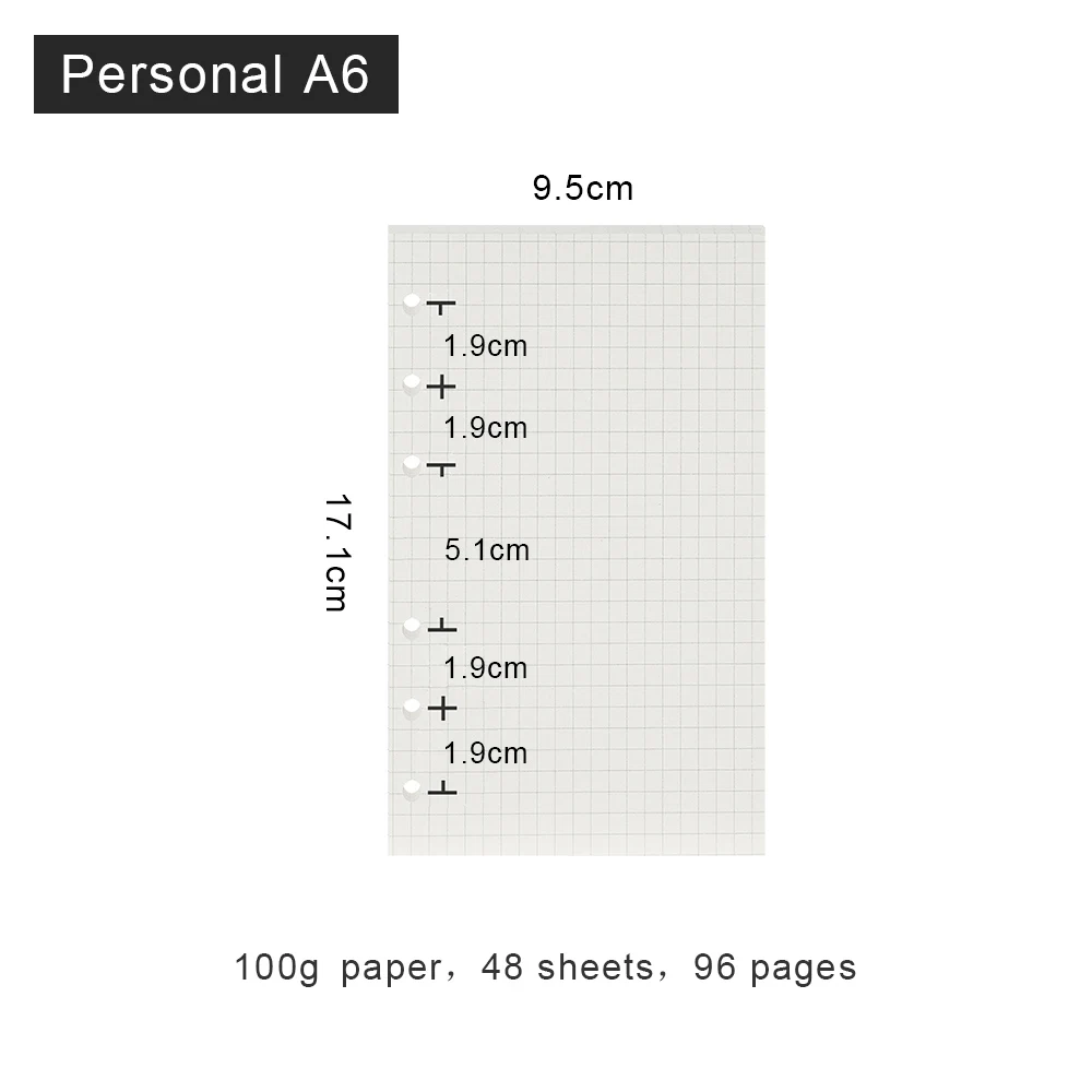 Personal A6 Grid Высокое качество, записная книжка с кольцом, А5, личный А6, А7, вставные заправки, 6 отверстий, вкладыш, дневник на спирали, планировщик, внутреннее ядро, 100 г, бумага - Цвет: Personal A6 Grid