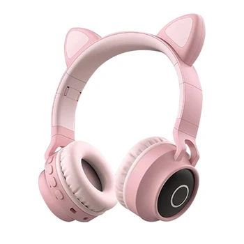 

Folding BT Wireless Headset Cute Cat Earphone Over Ear HiFi Stereo Music Headphone With LED Light FM Mode For Girls Gift​