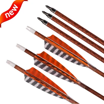 

6pcs 30" Archery Carbon Arrow Red Wooden Camo Carbon Arrow Turkey Feather Archery Bow Hunting Shooting Outdoor Free shipping