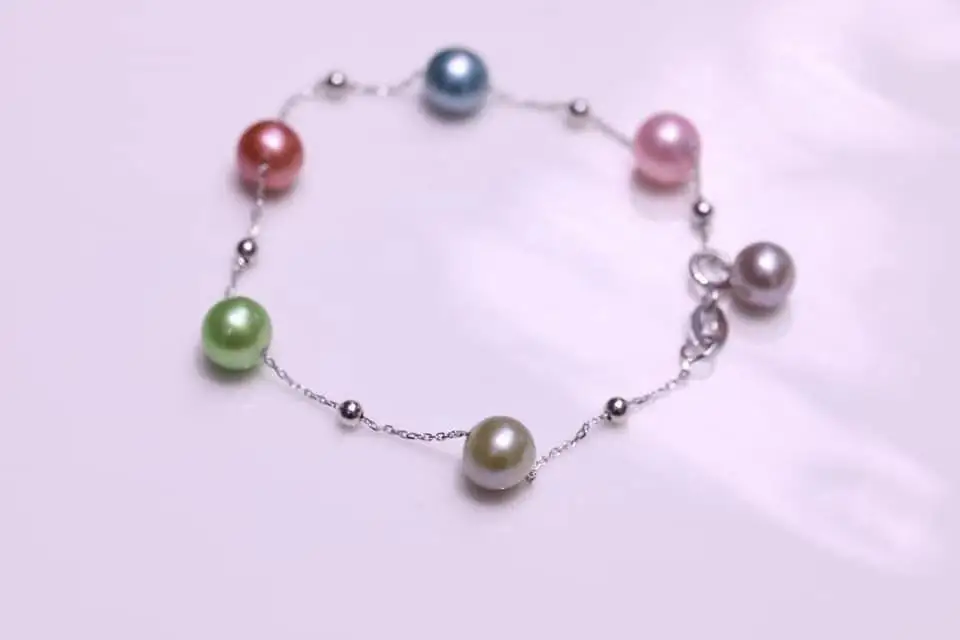 

Popular 925 Sterling Silver Bracelets with Pearls Random Colored Round Pearls Bracelets Silver Chain Bracelets PB003