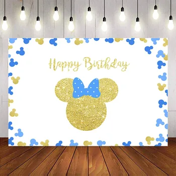

mickey mouse happy birthday cartoon theme party blue boys background for photo booth studio gold glitter customize backdrop