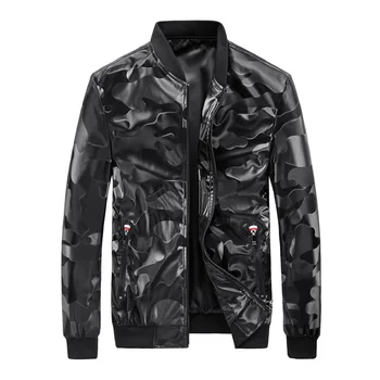 

New Jackets Men Stand Collar Pu Leather Outerwear Spring Autumn jaqueta de masculina Printed Baseball Men's Jackets Coats MY188