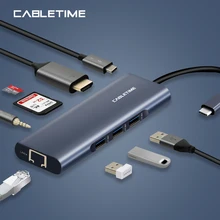 Кабель USB C концентратор к HDMI USB 3,0 VGA мульти концентратор кард-ридер RJ45 USB C дата передачи адаптер для Matebook PD зарядки N305