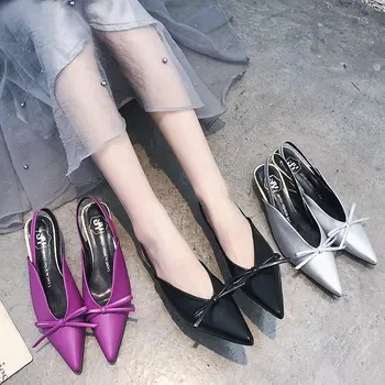 

2019 spring new concise fashion womens shoes Europe and America sexy bow pointed high heels temperament elegant single shoes