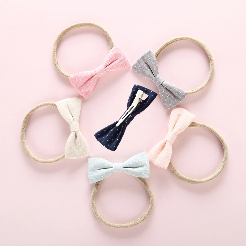

Printed Dot Hair Bow Nylon Headband/Hair Clips For Girls Elastic Hairbands Kids headwrap Headwear Baby Girl Hair Accessories