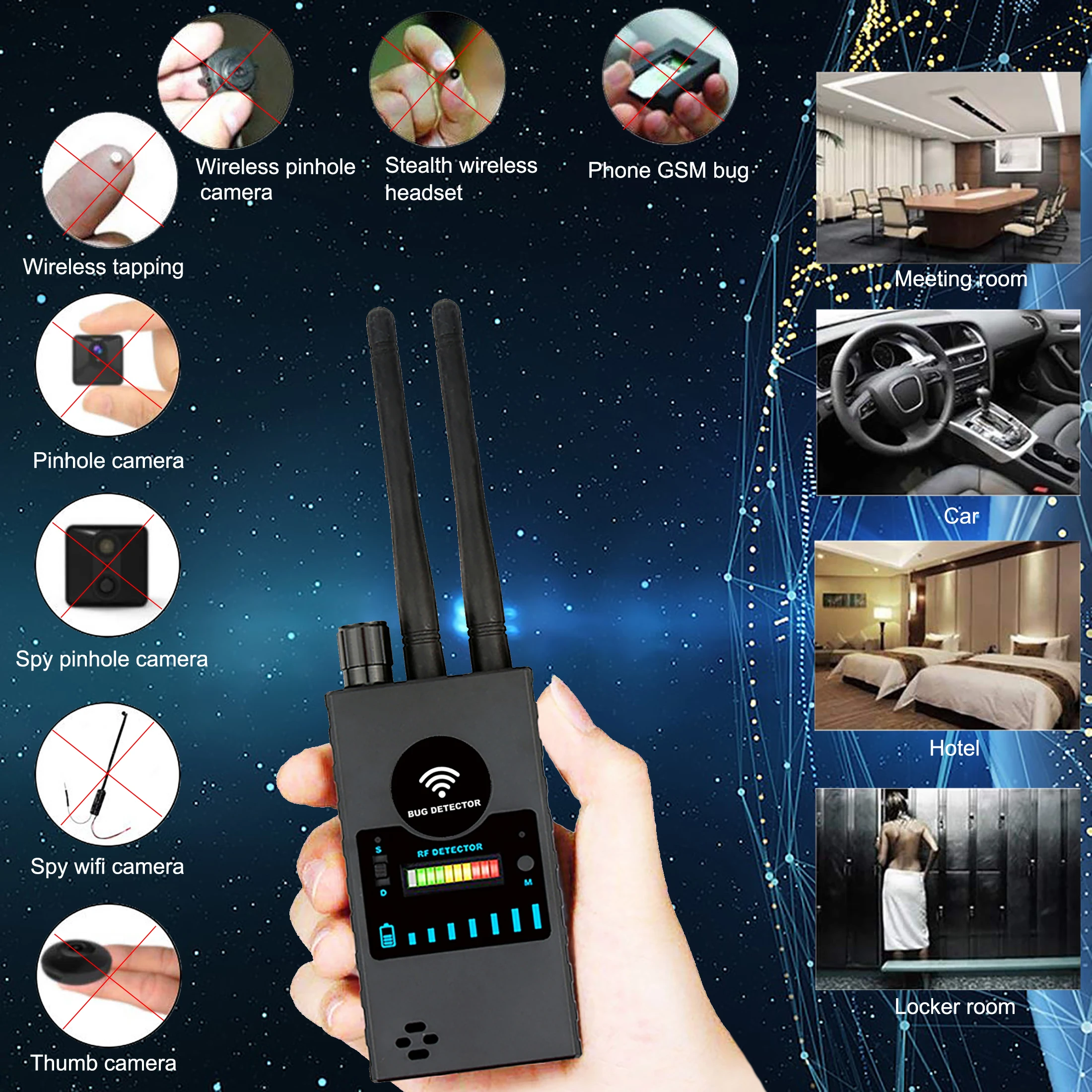 Rilevatore di telecamere nascoste doppia Antenna segnale RF Wifi Secret  Covert Cam GSM Mobile Audio GPS Tracker Mini Spy Bug Scan Finder G528B -  AliExpress