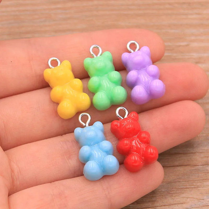 Resin Gummy Bear Charms Cabochons Glitter Candy Keychain Pendant Findings 20Pcs