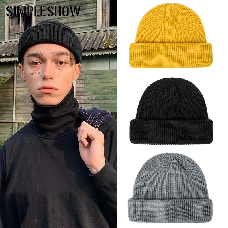 Fashion Unisex Winter Hat Cuffed Cib Knit Hat Short Melon Skin Beanies Autumn Winter Solid Color Casual Beanie Hat