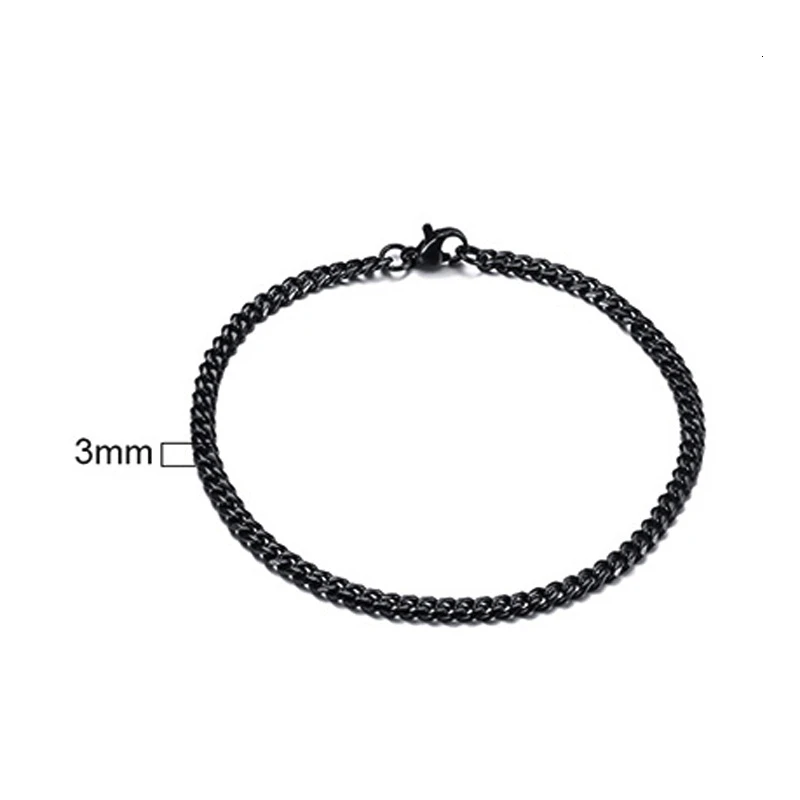 Black 3mm Мужской браслет, панцирная кубинская цепочка, нержавеющая сталь, мужские s Wo мужские s браслеты, браслет, золотой тон, не выцветает, 3 мм до 11 мм - Окраска металла: Black 3mm