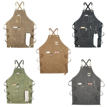 

Chef Apron Cotton Canvas Cross Back Adjustable Apron with Cooking Baking Apron