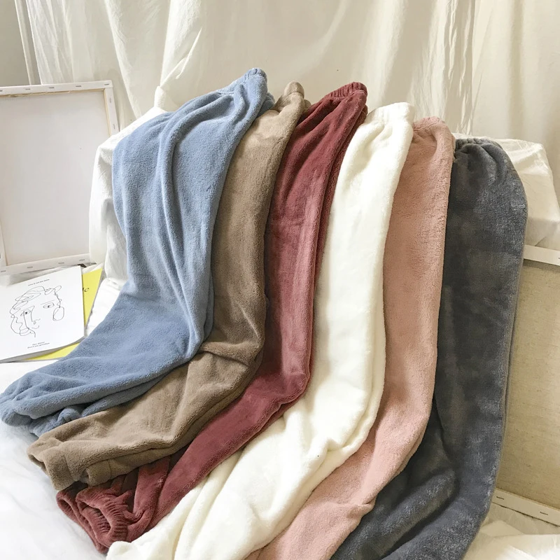 2019 Colorful Winter Pencil Pants Women Loose Thick Warm Elastic Waist Trousers Female Indoor White Red Velvet Harajuku